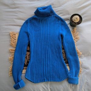 Vintage royal blue knit turtleneck sweater